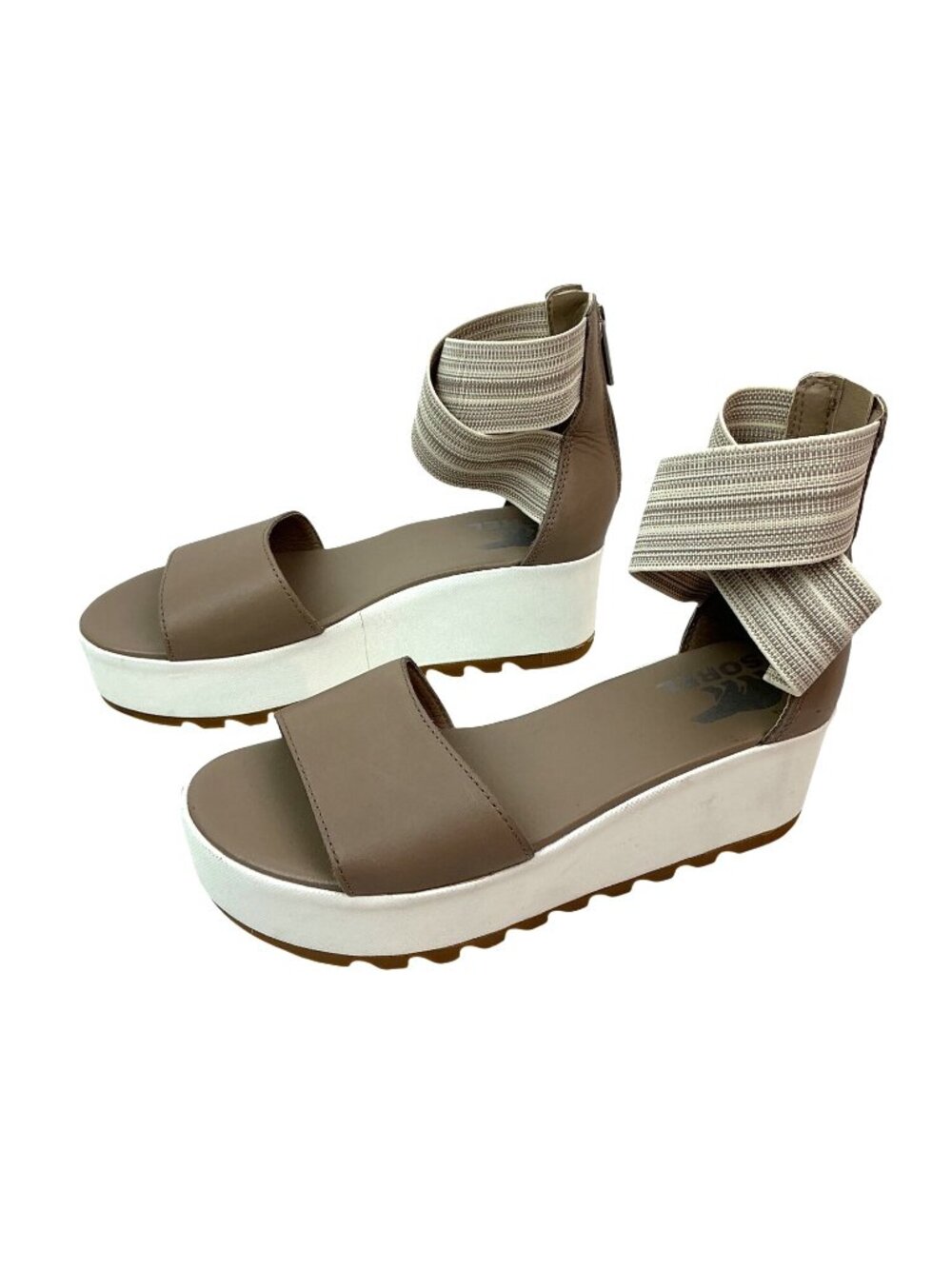 New Sorel Kinetic Wedge Platform Ankle Wrap Sandals Womens 6.5 Beige Cream